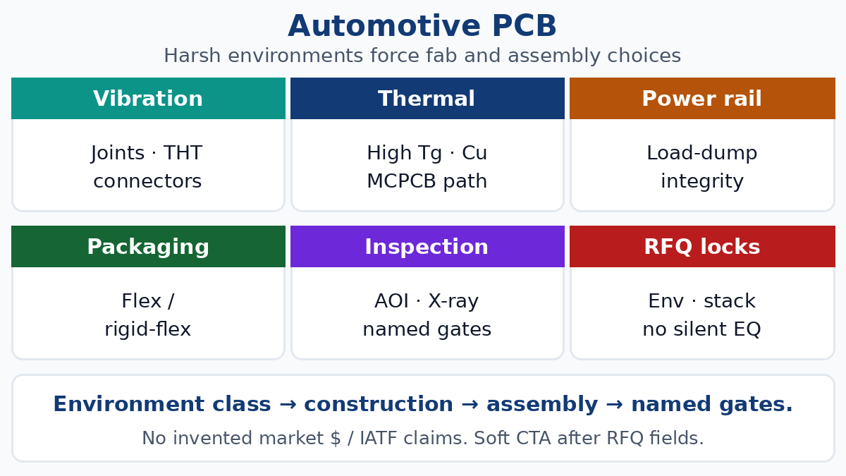 Automotive PCB — harsh environments force fab and assembly choices
