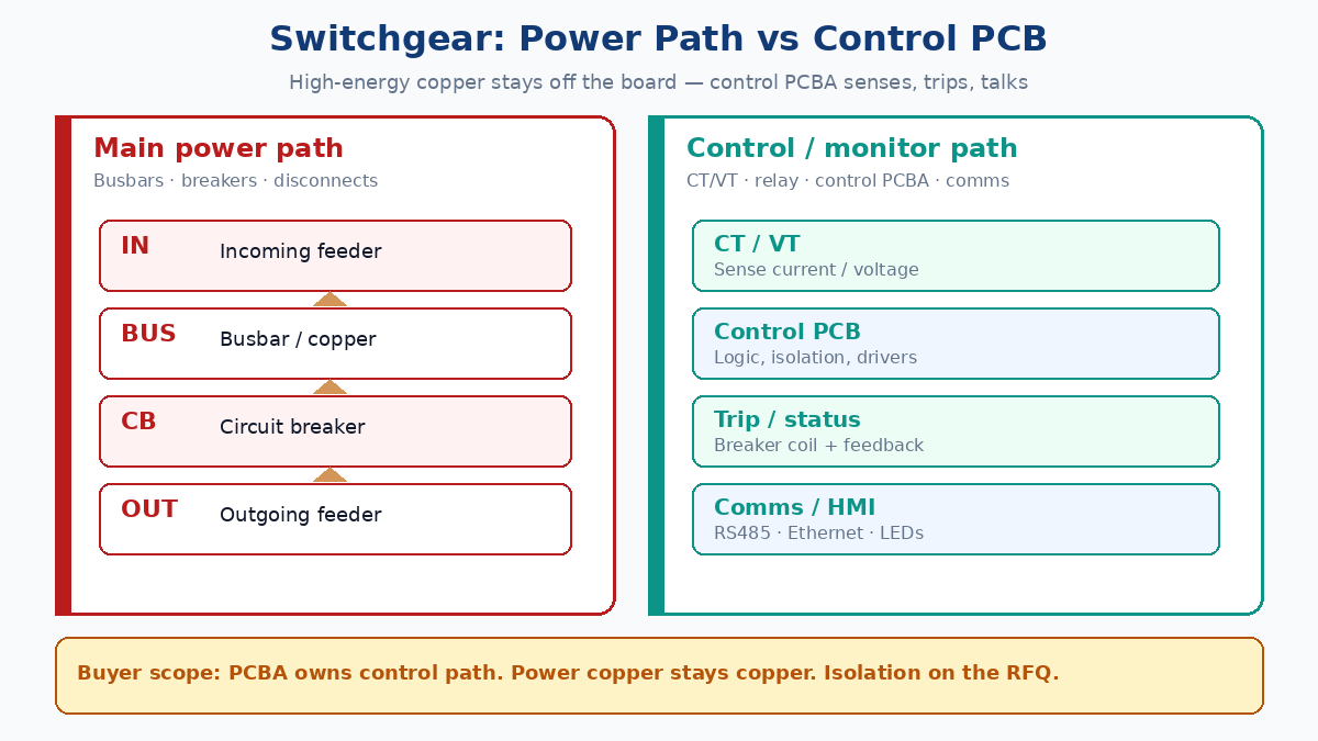 Switchgear power path vs control PCB diagram