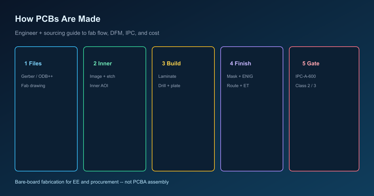 How PCBs are made: bare-board fab flow from files to electrical test