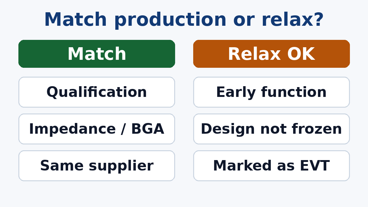 Match production or relax: deciding for each build