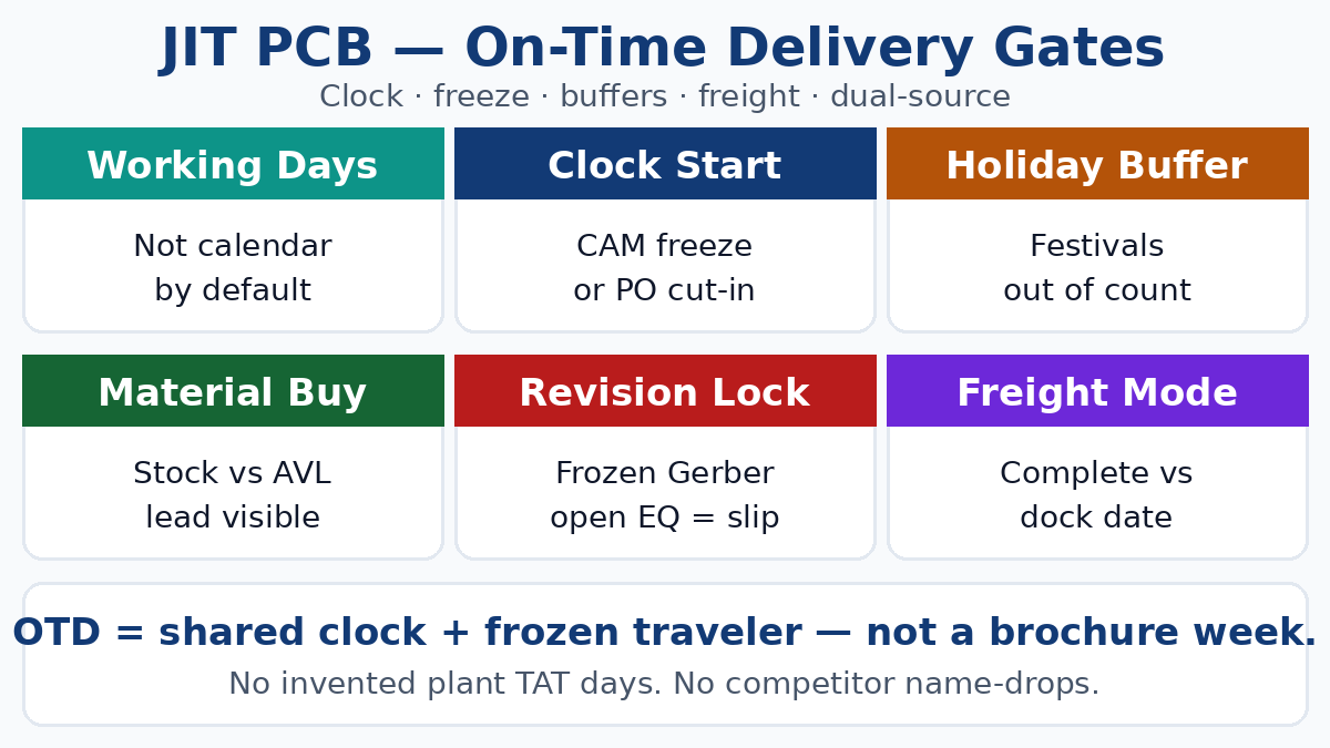Just-in-time PCB production — OTD buyer gates