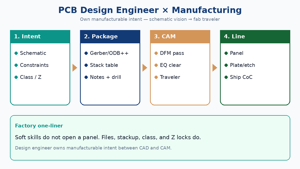 PCB design engineer role in manufacturing: release package from CAD to CAM traveler