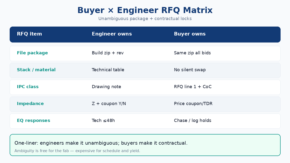 Buyer vs design engineer RFQ collaboration matrix