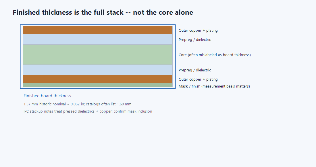 Finished PCB thickness stack versus core-only labeling