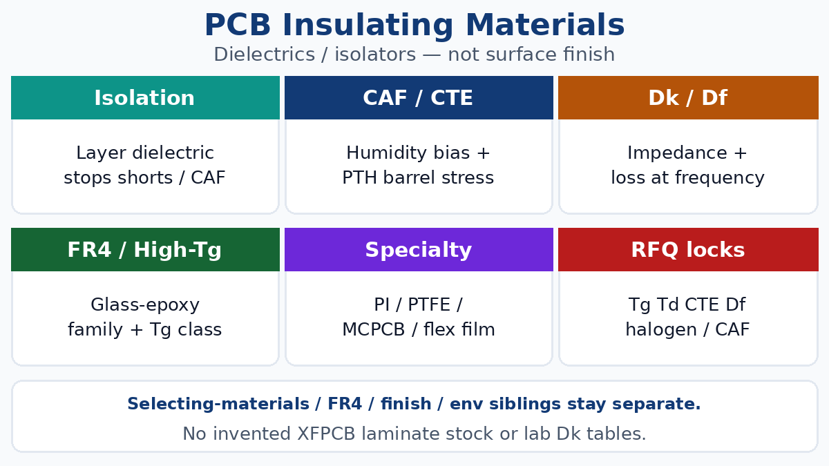 PCB insulating materials as dielectrics — isolation, CAF/CTE, Dk/Df, China fab RFQ callouts