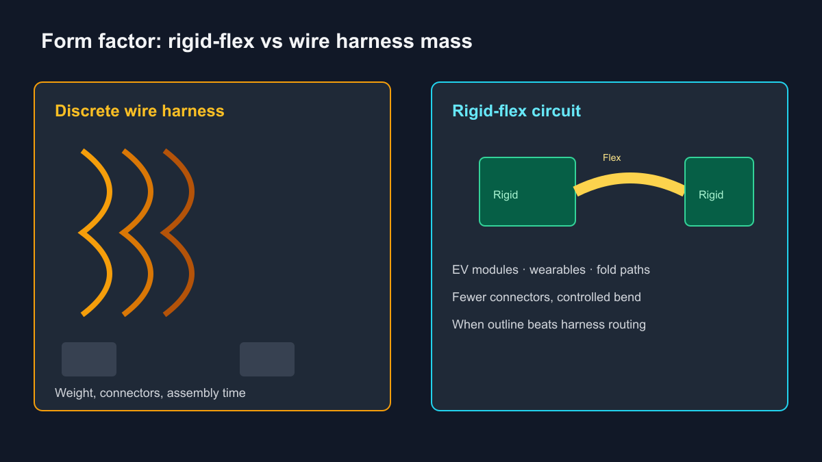 Rigid-flex circuit replacing wire harness mass