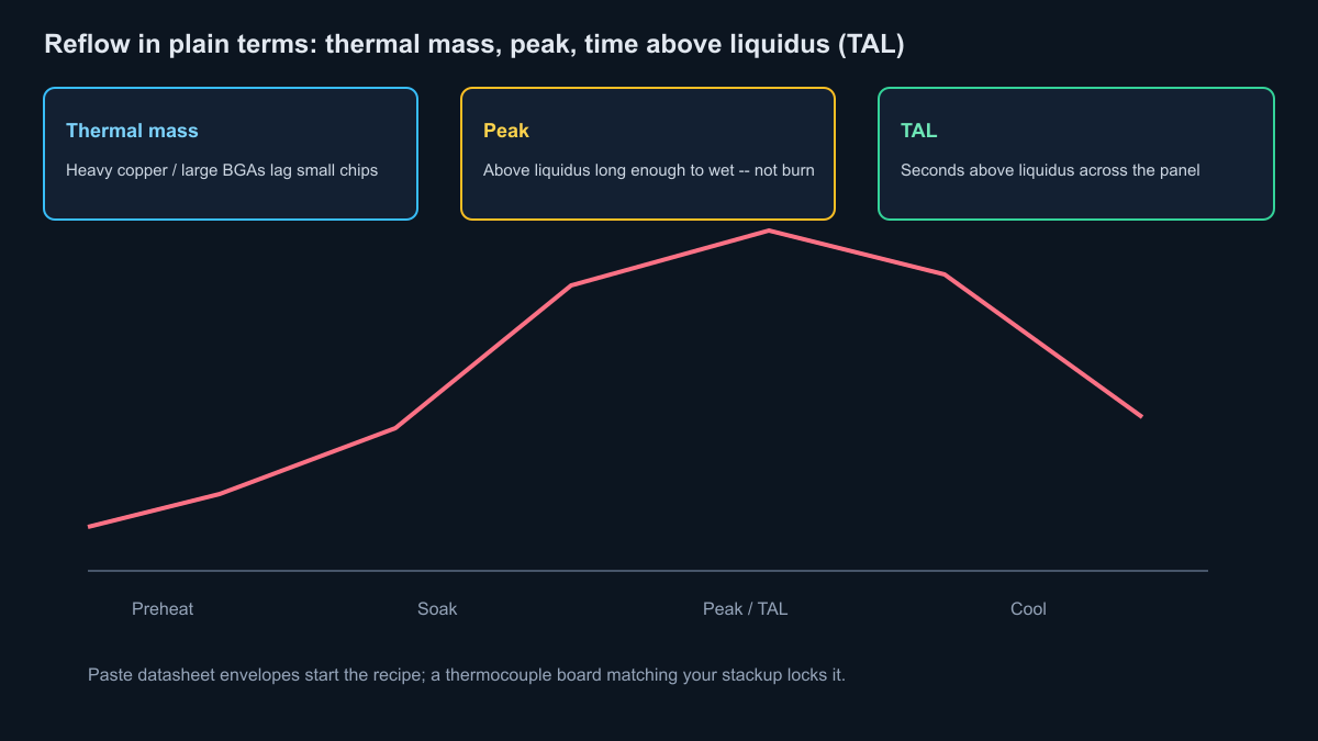 Reflow zones thermal mass peak and time above liquidus