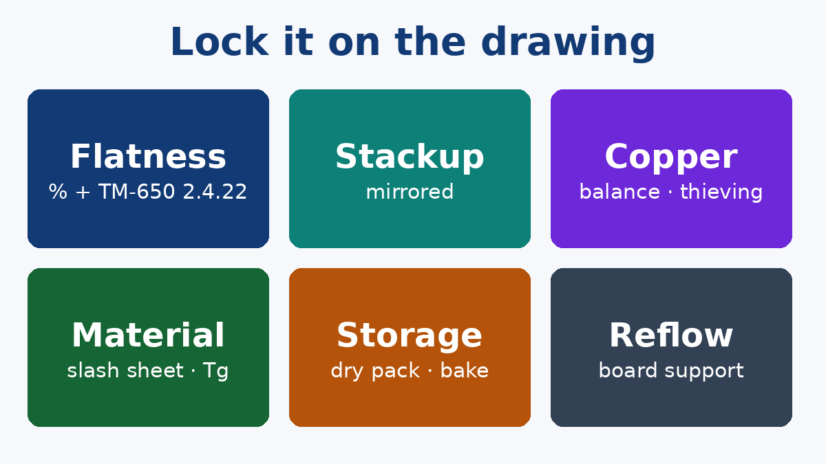 What to specify so warpage is caught at the right stage