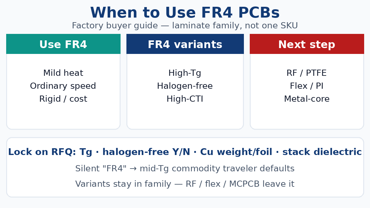 When to use FR4 PCBs — factory buyer guide to standard laminate choices